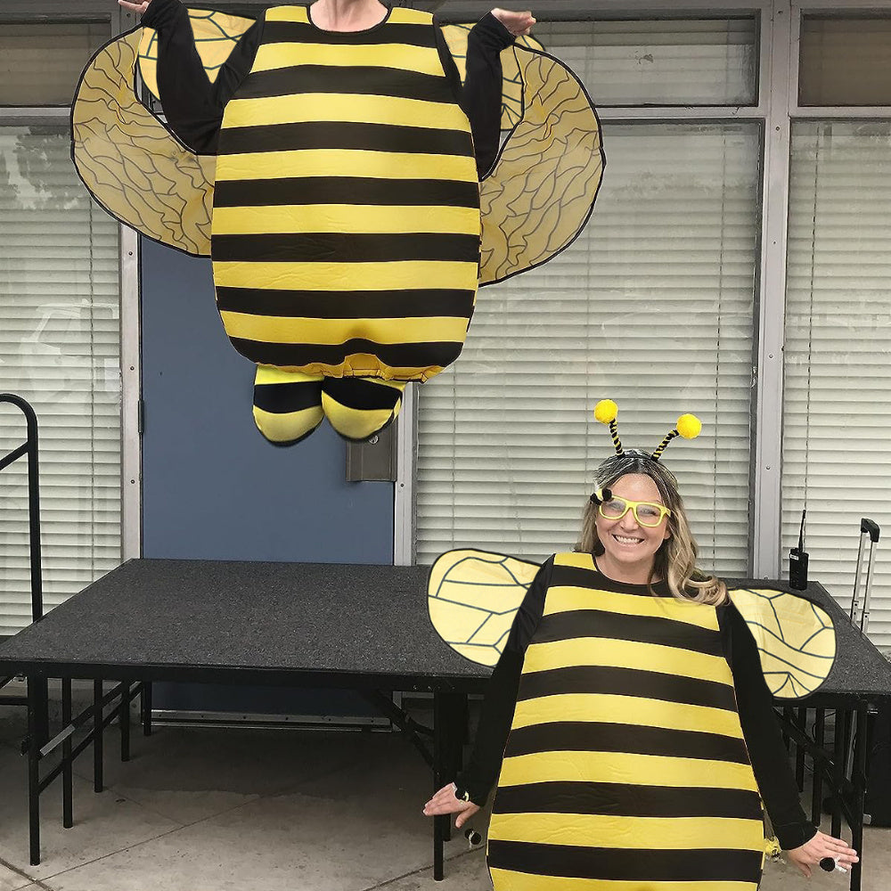Women's Halloween Bee Costume Dress with Wings Yellow