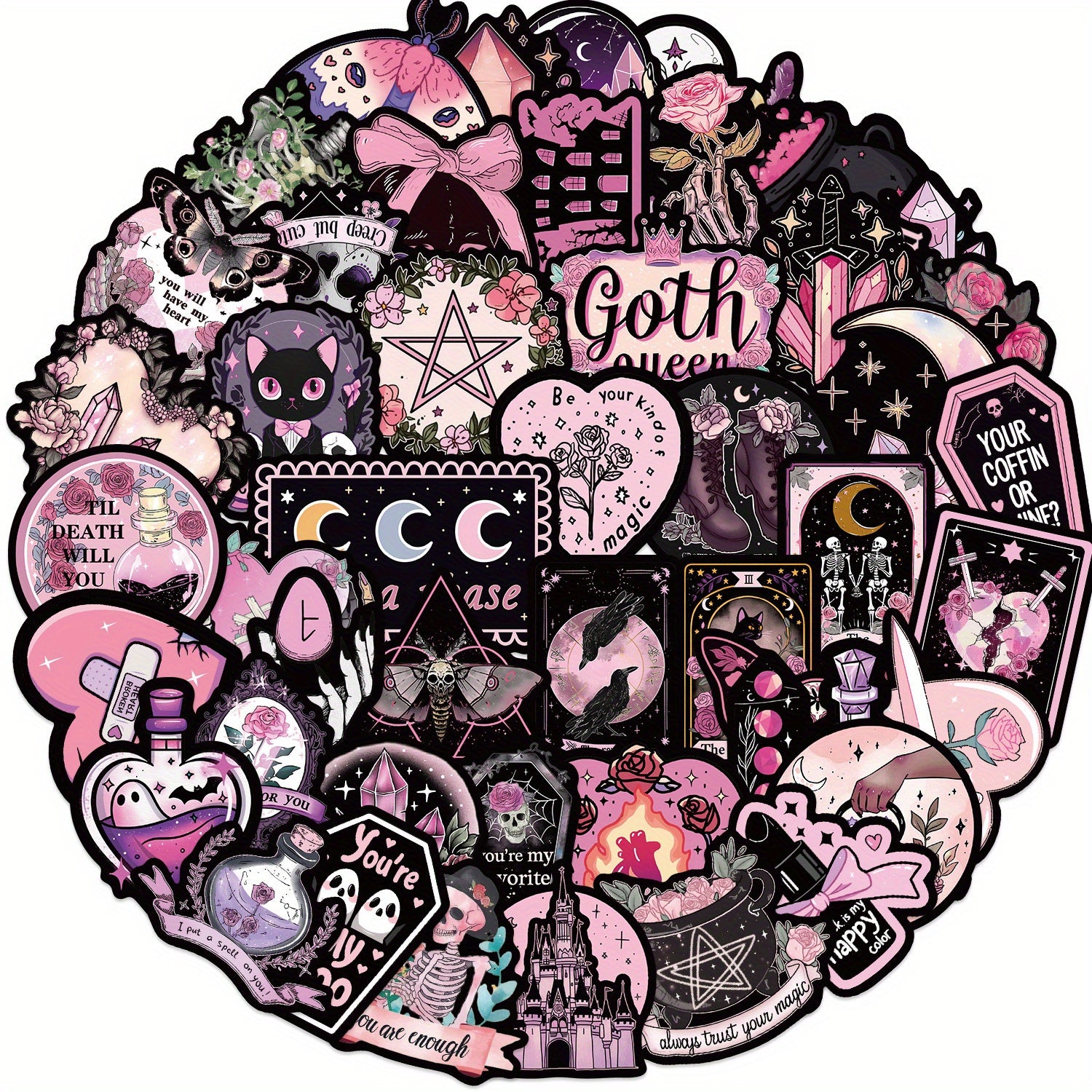 50pcs Gothic & Vinyl Sticker Pack Reusable Cartoon Decals DIY Projects Party Fav