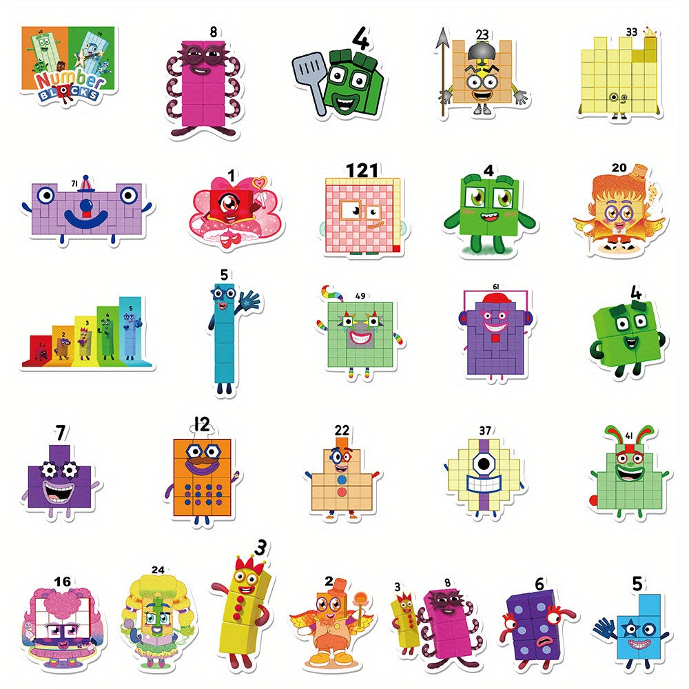 52pcs Numberblocks Cartoon Vinyl Stickers for Kids DIY Customization