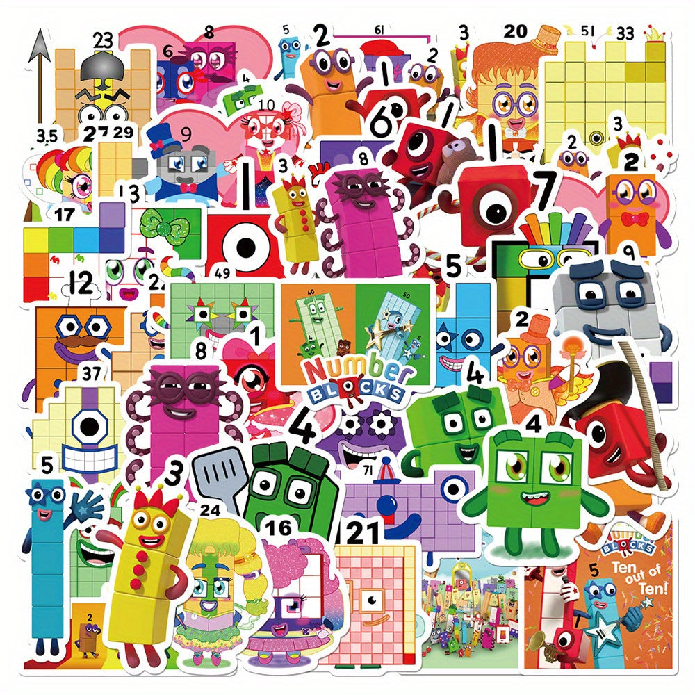 52pcs Numberblocks Cartoon Vinyl Stickers for Kids DIY Customization