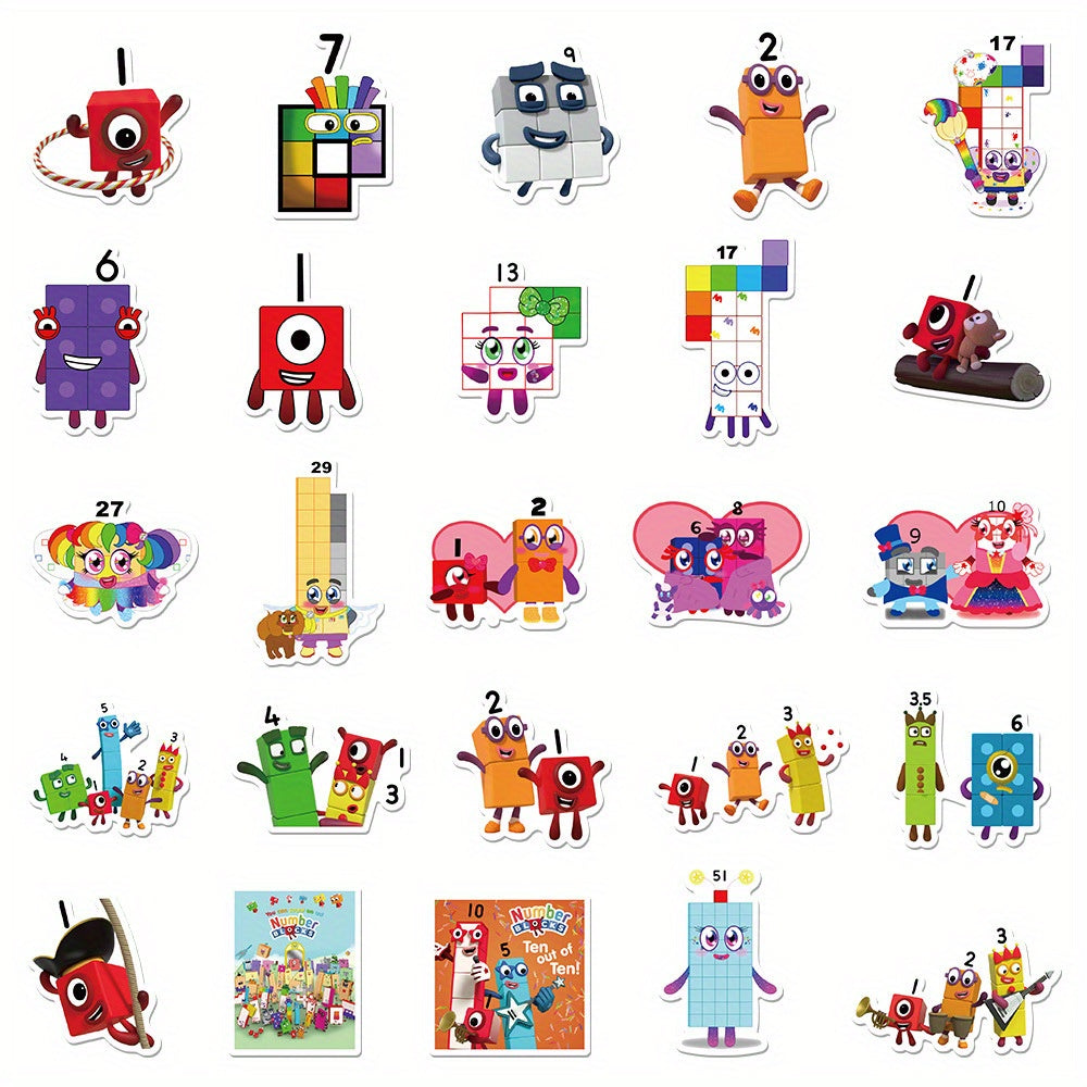 52pcs Numberblocks Cartoon Vinyl Stickers for Kids DIY Customization