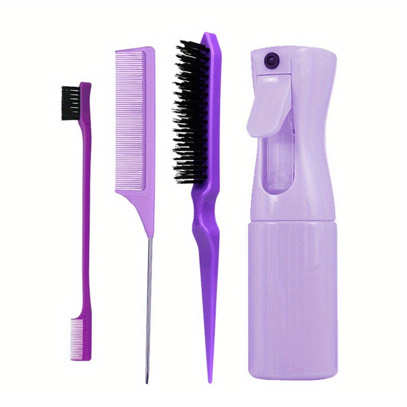 4PCS Hair Styling Set with Mist Spray Bottle Detangling Brush Comb & Edge Brush