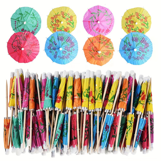 50pcs Tropical Umbrella Cocktail Picks Set, Assorted Colors for Summer Parties