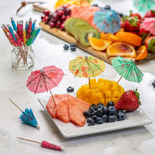 50pcs Tropical Umbrella Cocktail Picks Set, Assorted Colors for Summer Parties