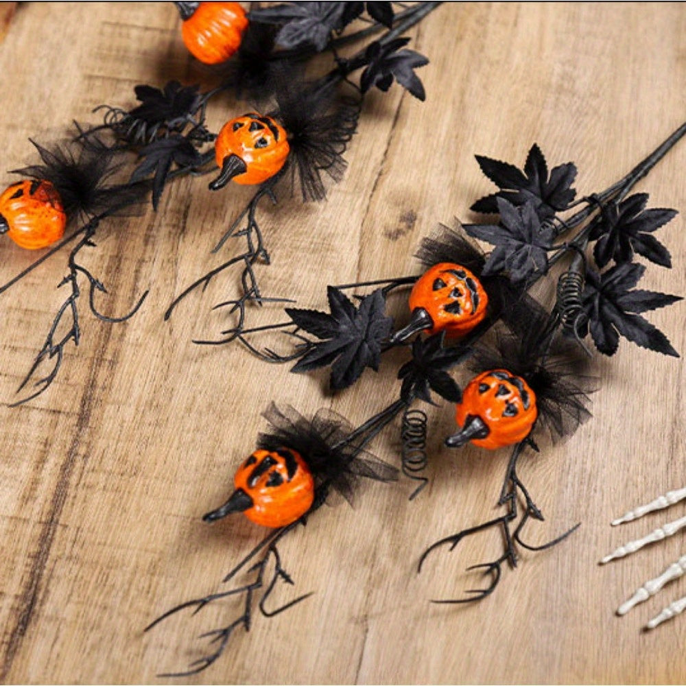 Halloween Pumpkin & Maple Leaf Bouquet Plastic Ornament