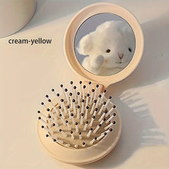 Portable Travel Hair Brush with Mirror Compact Folding Plastic Material