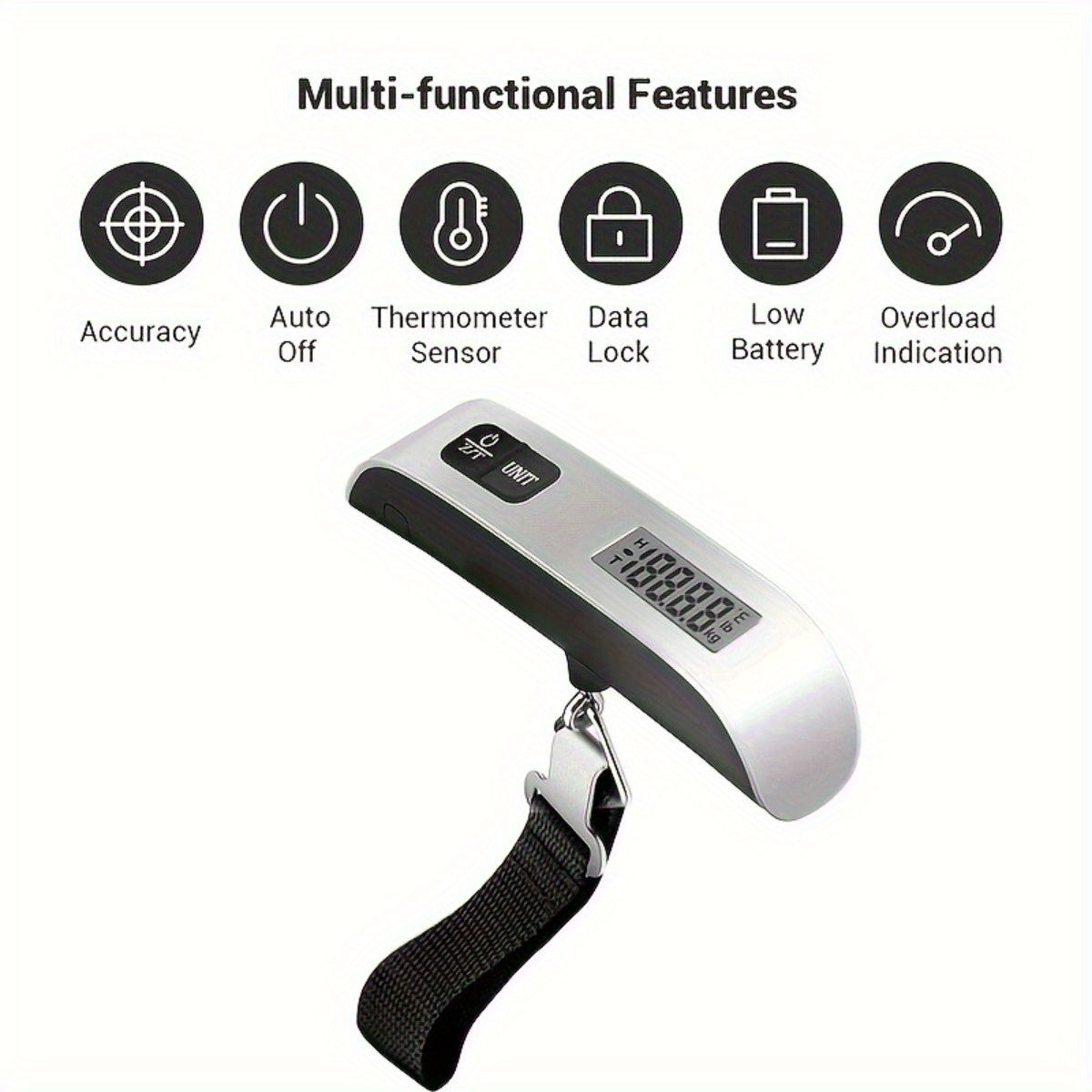 Digital Luggage Scale 110Lb 50Kg Backlit LCD Thermometer Sensor