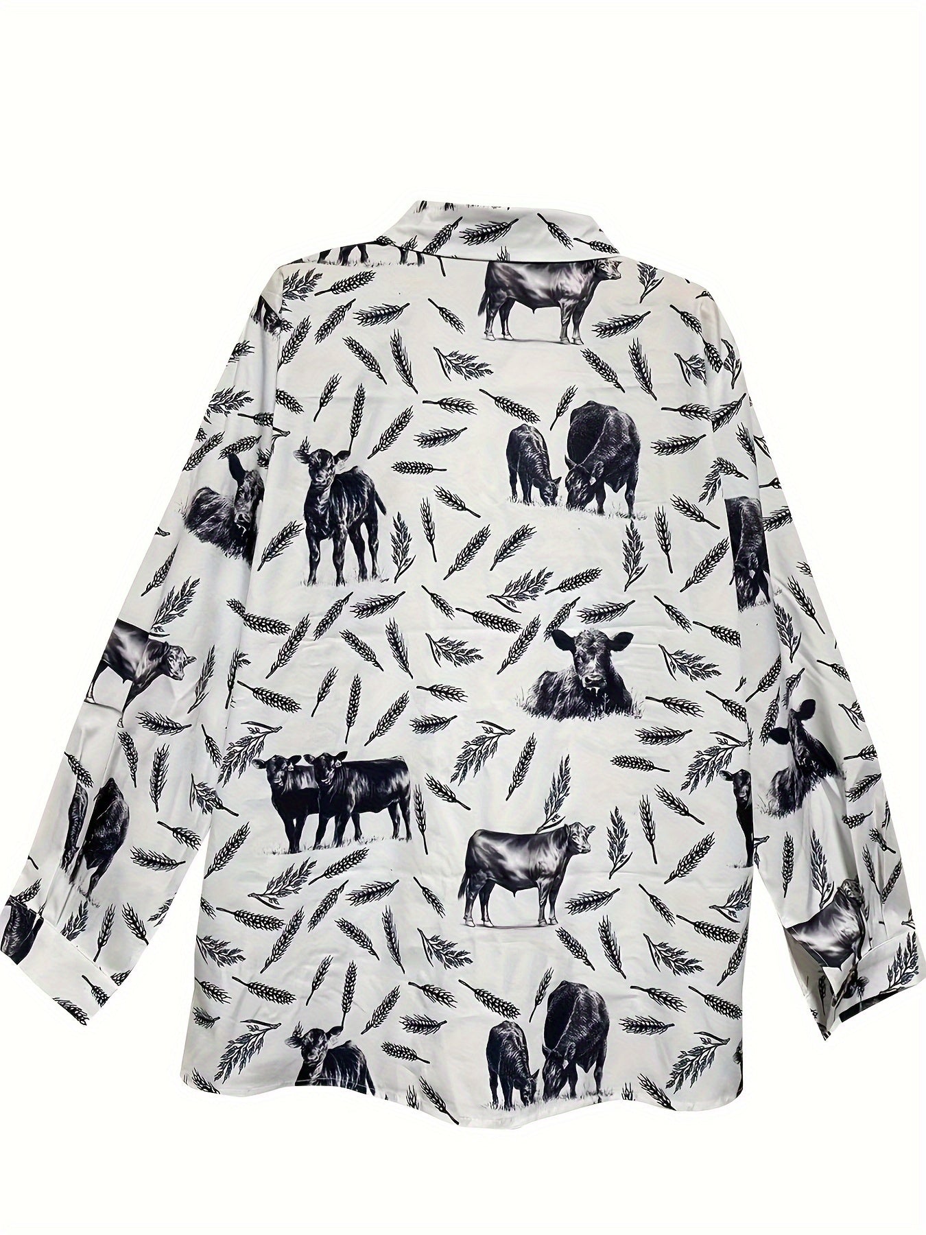  Casual Blouse Women's Cow & Ears Print Long Sleeve Button Up Shirt
