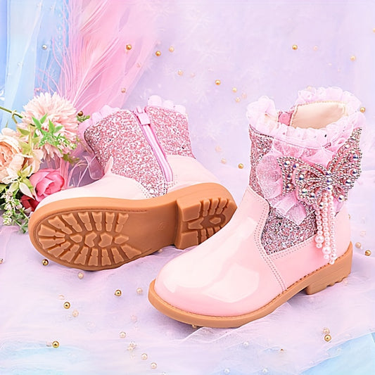 Girls Butterfly Dress Boots Warm Plus Fleece Boots For Autumn/Winter