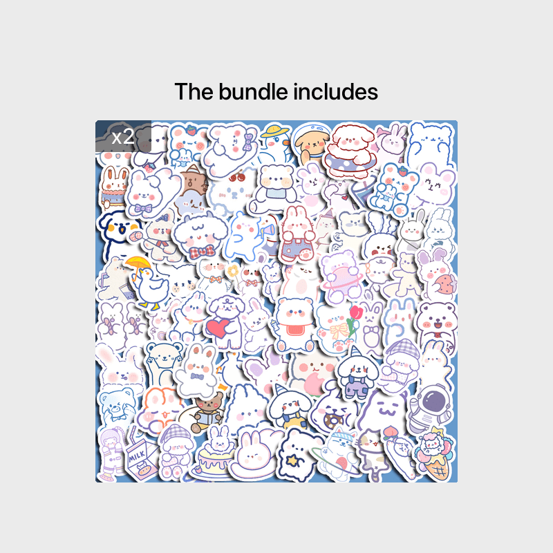 90pcs Cute Bear & Rabbit Waterproof Stickers - Water Cup & Phone Decoration