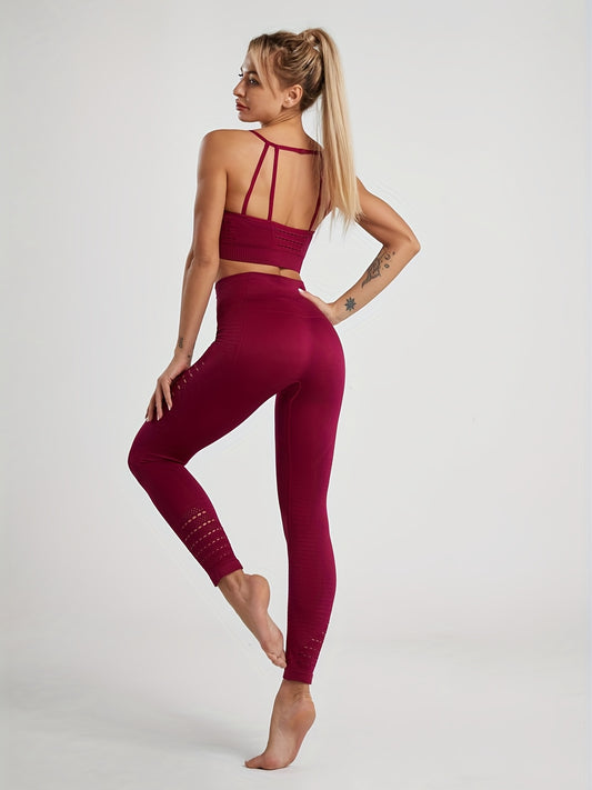 2pcs Workout Set Sports Bra & High Waist Leggings Women's Activewear