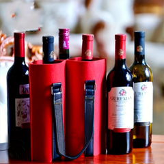 Wine Carrier Tote 2 Bottle Bag Felt Holder Secure Handle Christmas Housew
