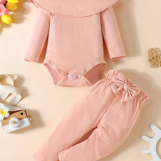 Baby Girls Ruffled Romper Bowknot Trouser Set
