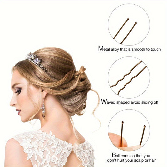 150pcs U Shaped Hair Pins Metal Curly Waved Bun Clips and Bobby Pins