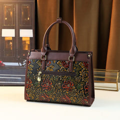 Vintage Floral Tote Bag for Women Large Capacity Adjustable Strap Faux Leather