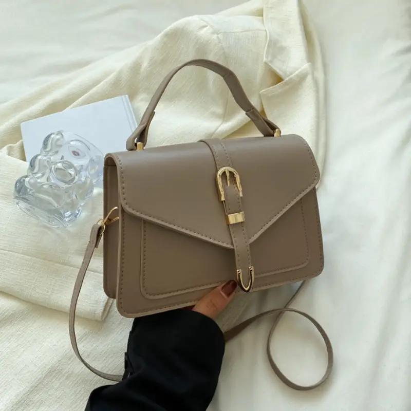 Women's Crossbody Bag PU Leather Square Purse with Buckle Closure