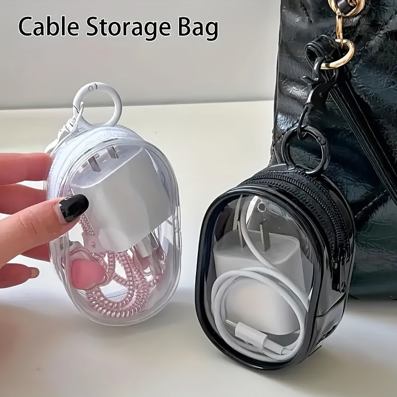 Clear Plastic Charger and Cord Organizer Case with Keychain