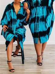 Women's Plus Tie Dye Long Sleeve Button Up Shirt Dress