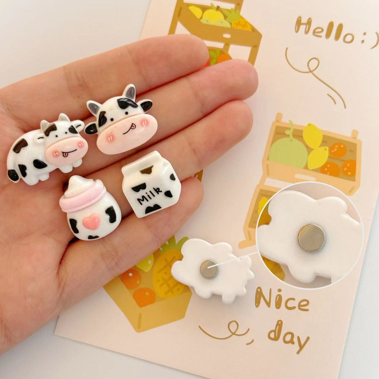 5pcs Cow Themed Magnets for Home and Office Decor