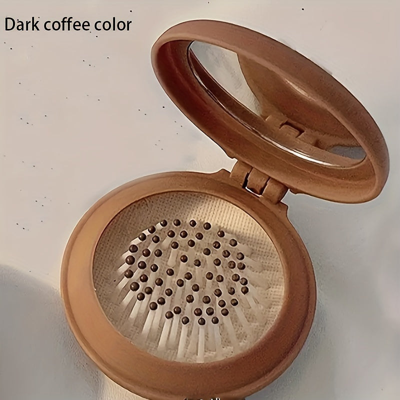 Portable Hair Brush with Mirror Compact Folding Comb Women Travel Friendly