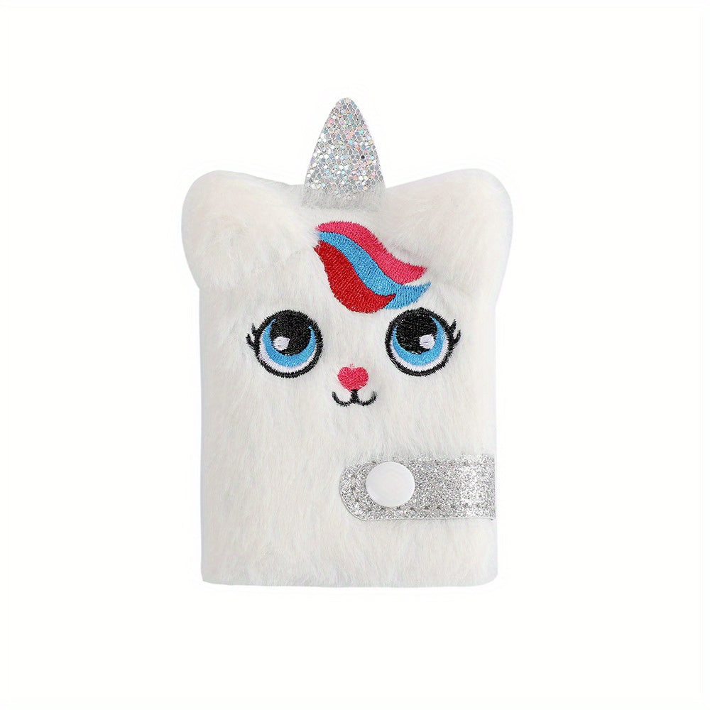 Plush Unicorn & Llama Mini Notebooks Cute Snap Pocket Journals Soft Fuzzy