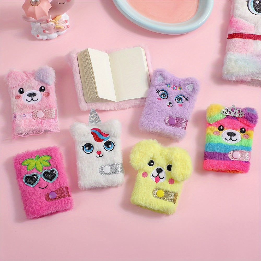 Plush Unicorn & Llama Mini Notebooks Cute Snap Pocket Journals Soft Fuzzy