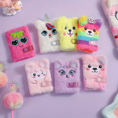 Plush Unicorn & Llama Mini Notebooks Cute Snap Pocket Journals Soft Fuzzy