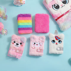 Plush Unicorn & Llama Mini Notebooks Cute Snap Pocket Journals Soft Fuzzy