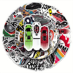 50pcs Racing Themed Sticker Pack for DIY Projects Halloween & Christmas