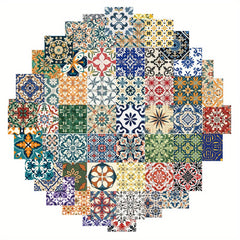 62pcs Retro Floral & Tile Stickers Mixed Colors Reusable Vinyl Decals