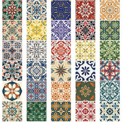 62pcs Retro Floral & Tile Stickers Mixed Colors Reusable Vinyl Decals