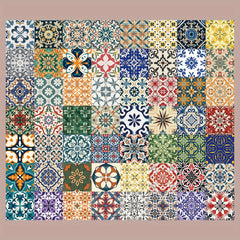 62pcs Retro Floral & Tile Stickers Mixed Colors Reusable Vinyl Decals