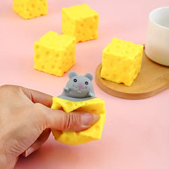 Relax Cheese Mouse Squeeze Toy Fidget Anxiety Fun Light Brown Gray Yellow