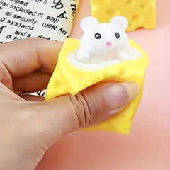 Relax Cheese Mouse Squeeze Toy Fidget Anxiety Fun Light Brown Gray Yellow