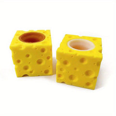 Relax Cheese Mouse Squeeze Toy Fidget Anxiety Fun Light Brown Gray Yellow