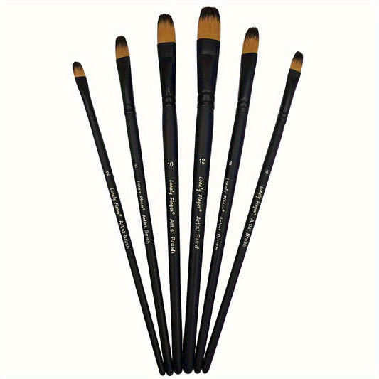 6pcs Synthetic Paint Brush Set With Nylon Tips For Acrylic & Watercolor