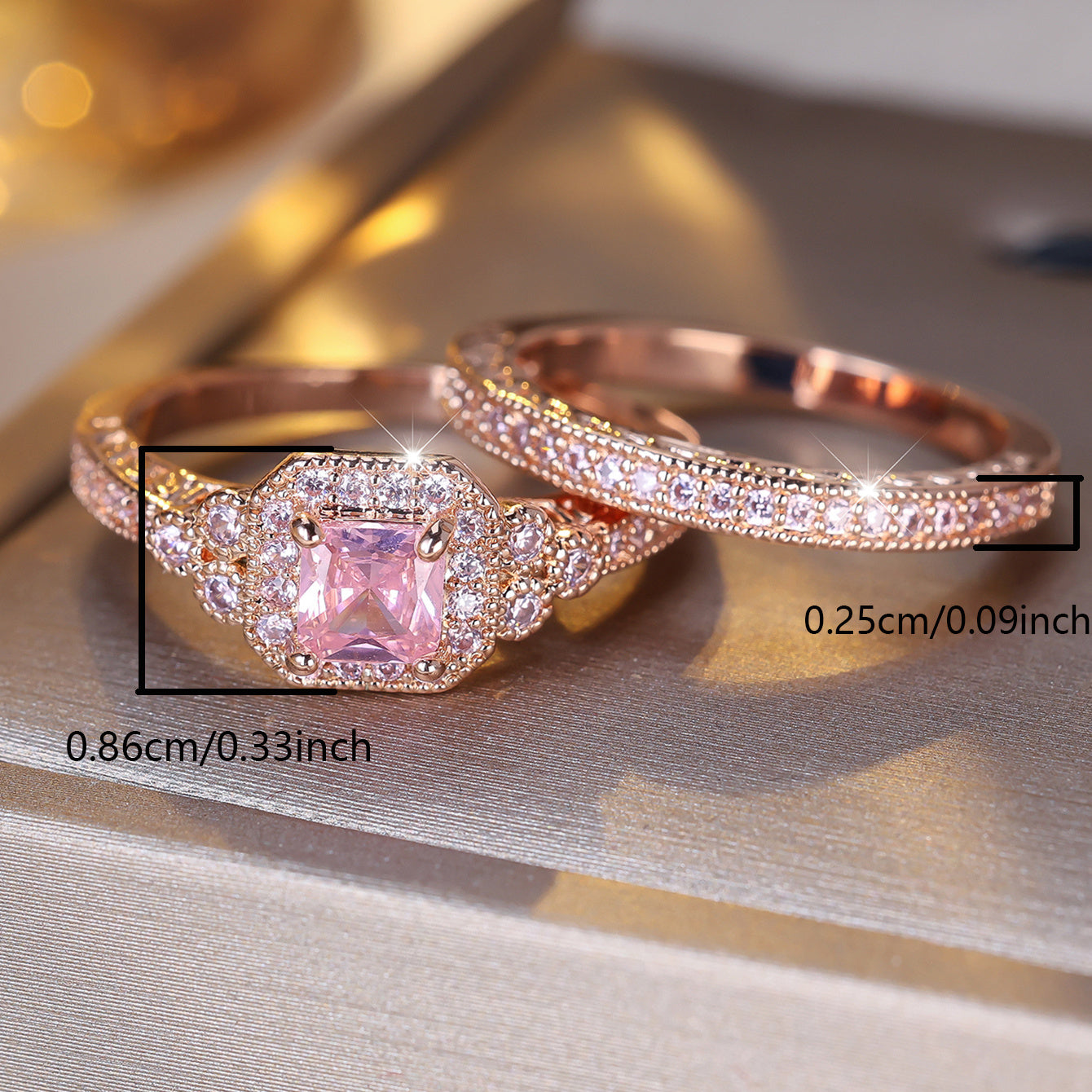 2pcs Sparkling Pink CZ Wedding Promise Rings for Special Occasions