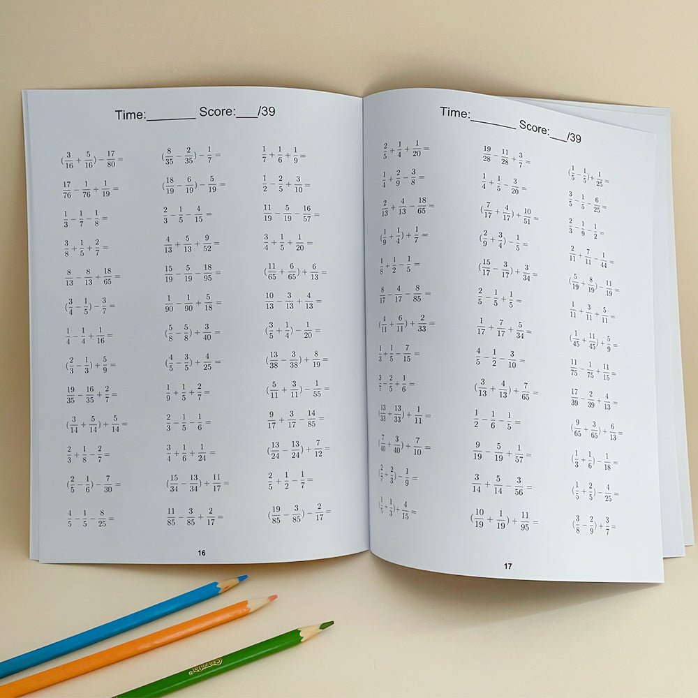 Fractions Addition & Subtraction Workbook Grades 3-6 Fun Math Practice Booklet