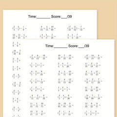 LACHILLY Fractions Add & Subtract Workbook - 28 Pages Math Learning Exercise