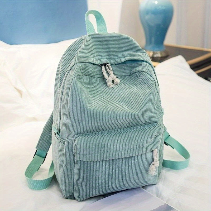 Corduroy Daypack Backpack Solid Soft Shell Anime Theme Bookbag Women