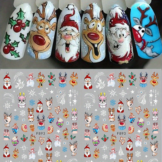 Christmas Nail Art Stickers Santa Deer Snowman Snowflakes Animal Designs