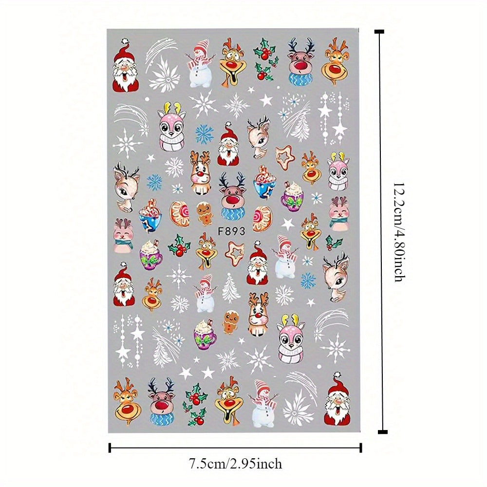 Christmas Nail Art Stickers Santa Deer Snowman Snowflakes Animal Designs