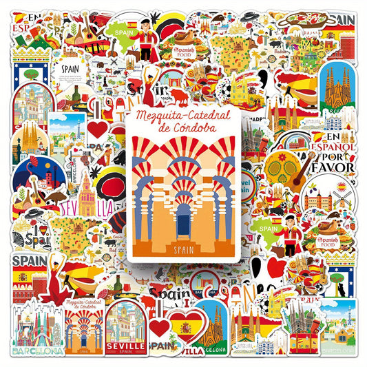 50pcs Spain Travel Vinyl Stickers Set for Adults Reusable Decals
