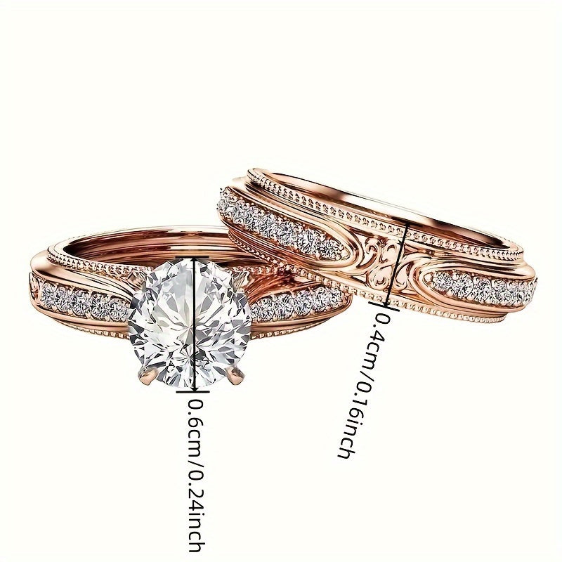 Rose Gold Engagement Ring Set with Diamonds and Engravings - April Birthstone