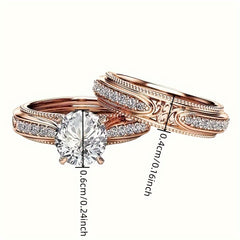 Rose Gold Engagement Ring Set with Diamonds and Engravings - April Birthstone