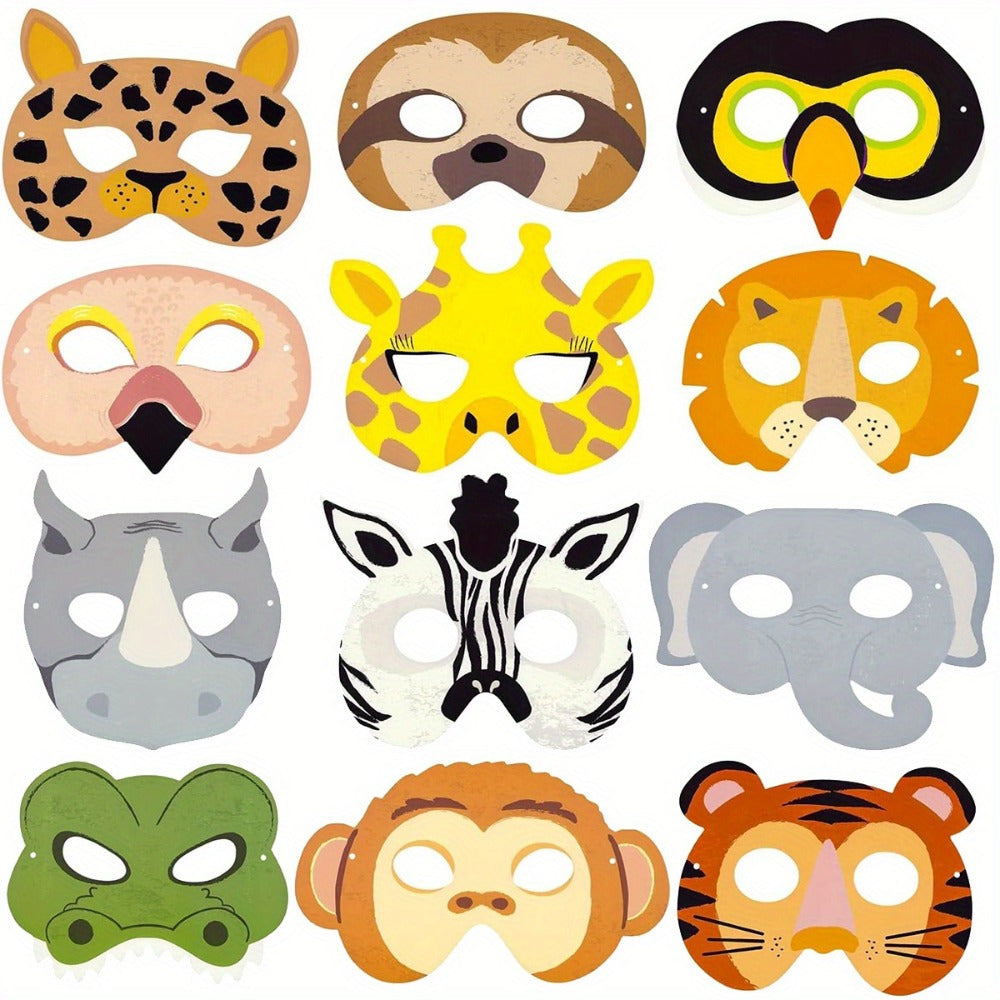 12 Pcs Animal Masks Jungle Birthday Party Games Funny Animal Pattern Masks