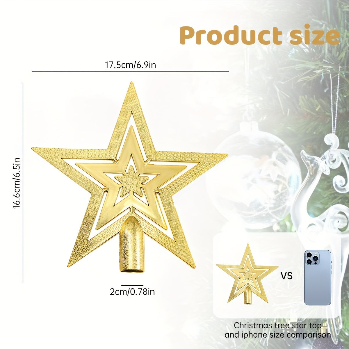 Sparkling Golden Star Christmas Tree Topper No Power Needed