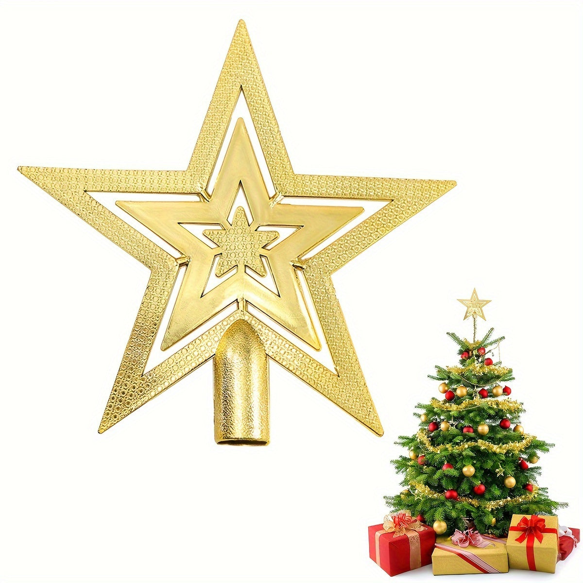 Sparkling Golden Star Christmas Tree Topper No Power Needed