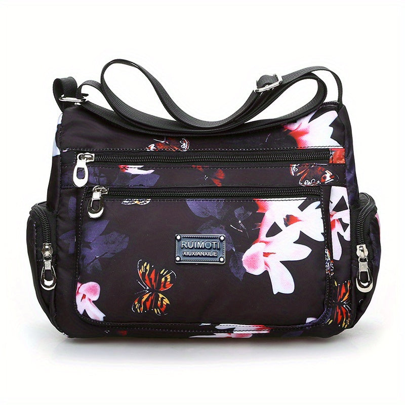 Floral Nylon Crossbody Bag Layered Fashionable Shoulder Purse