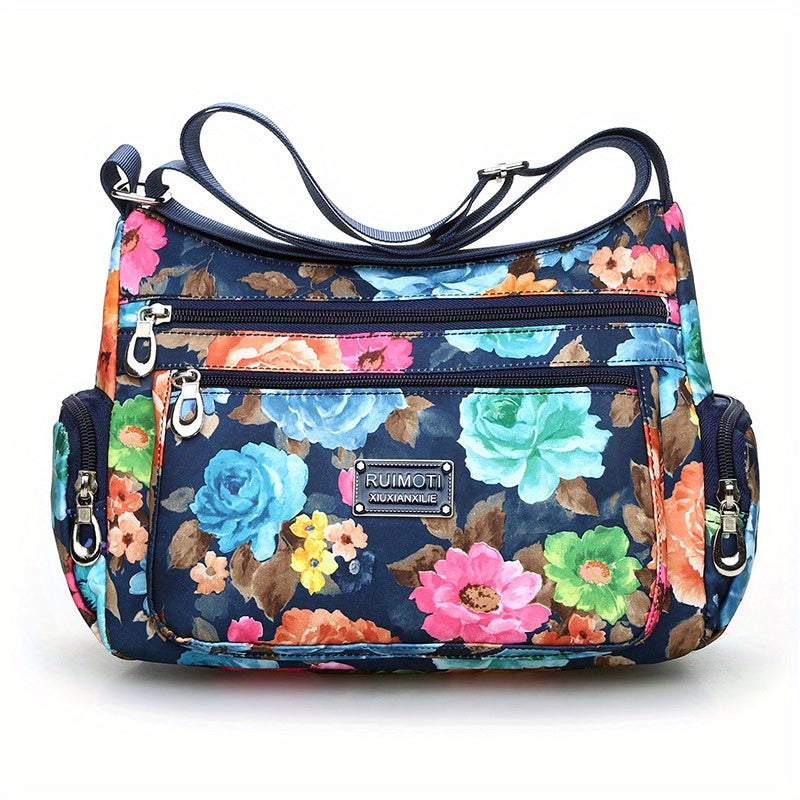 Floral Nylon Crossbody Bag Layered Fashionable Shoulder Purse